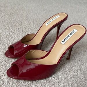 Steve Madden Burgundy Patent Peep-Toe Stiletto Mules